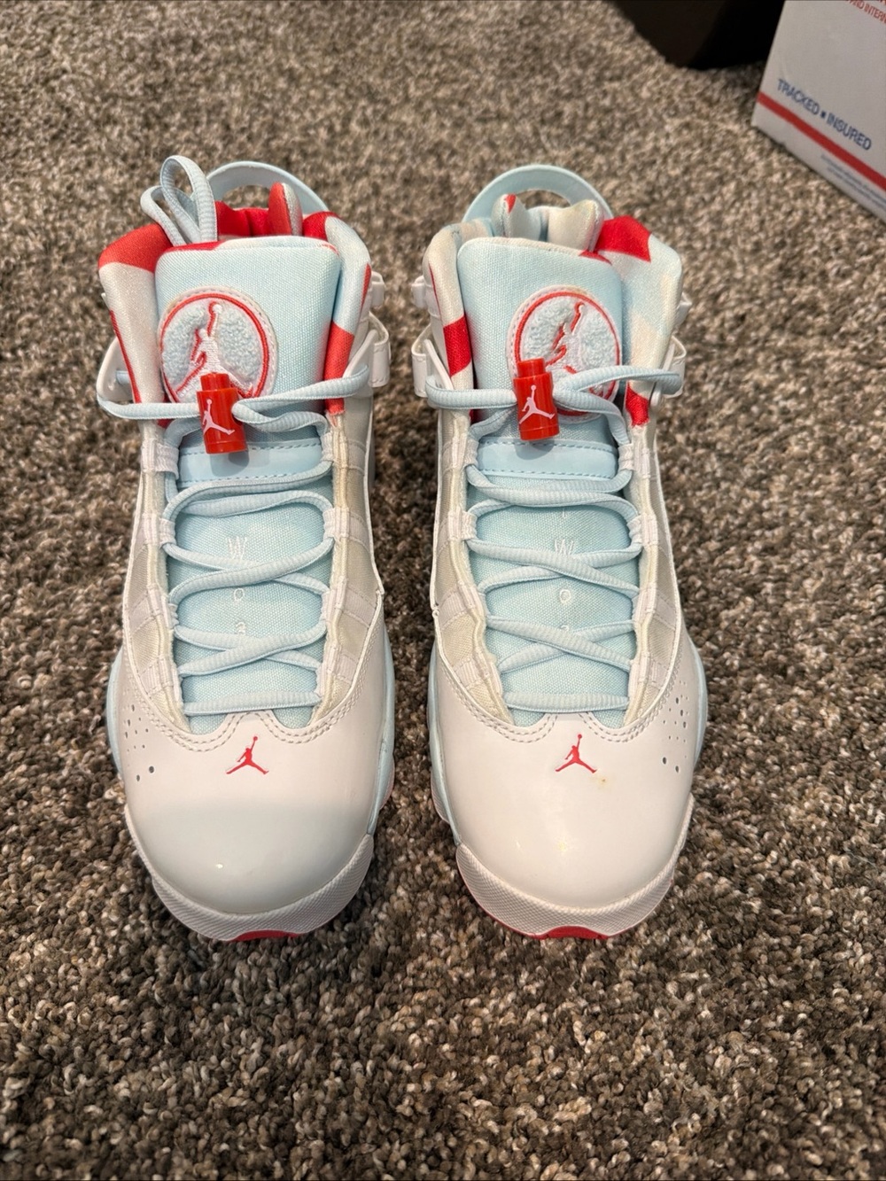Jordan White & Light Blue Sneakers with Red Details